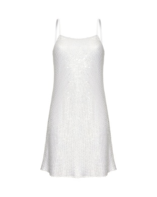 Strappy dress with Swarovski crystals in white mini shade