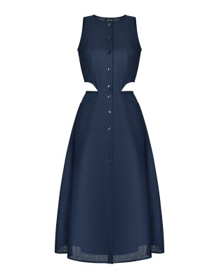 Ink blue linen dress