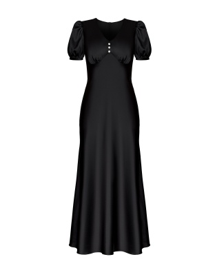 Black silk dress with V-neck
