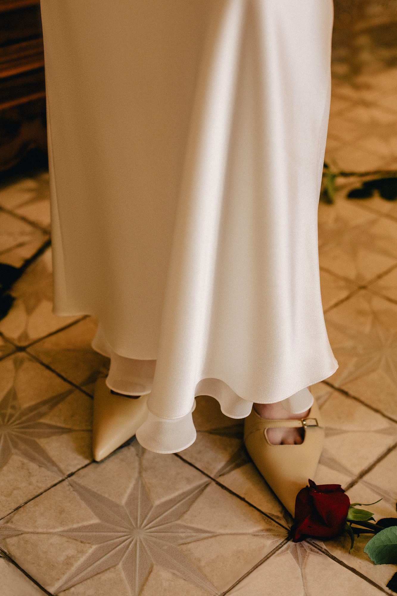 White silk skirt with chiffon insert