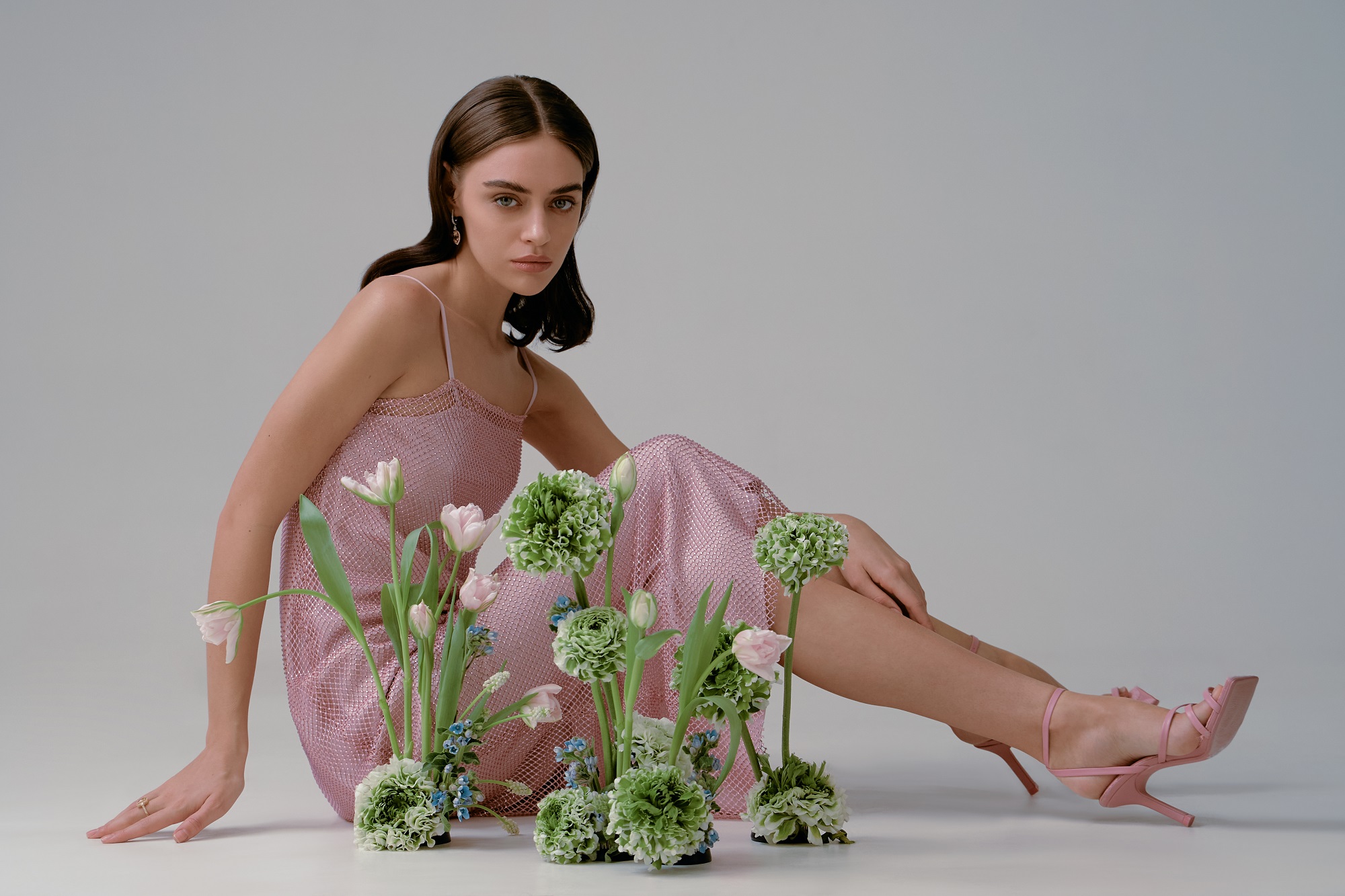 Pink shade strappy dress with Swarovski crystals