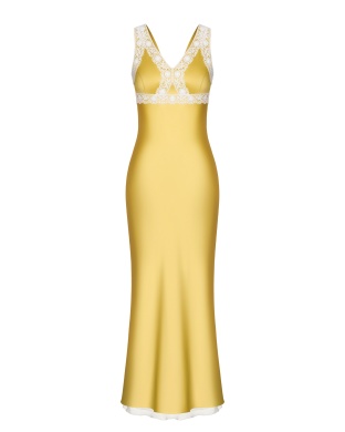 Creamy yellow silk dress with French lace
