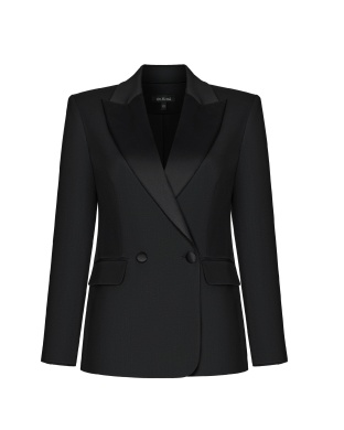 Double-breasted suit wool jacket with satin lapels