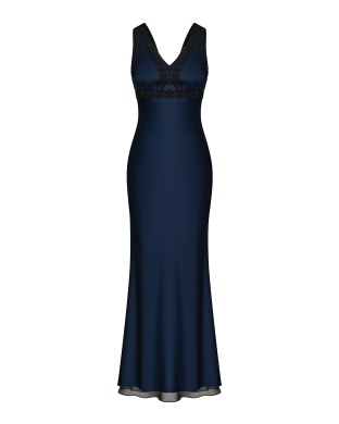 Midnight-blue silk dress with French lace