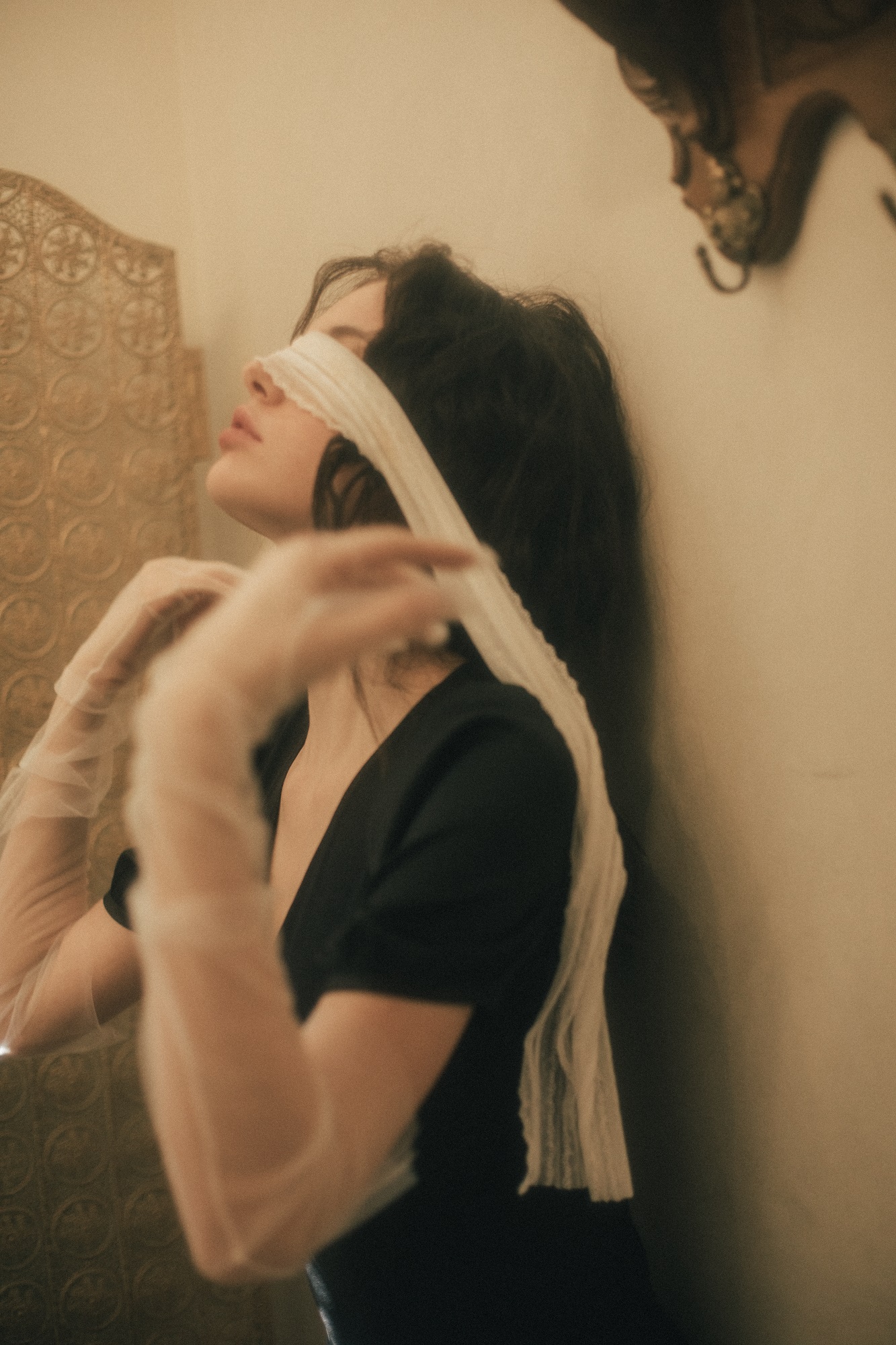 Black silk dress with V-neck