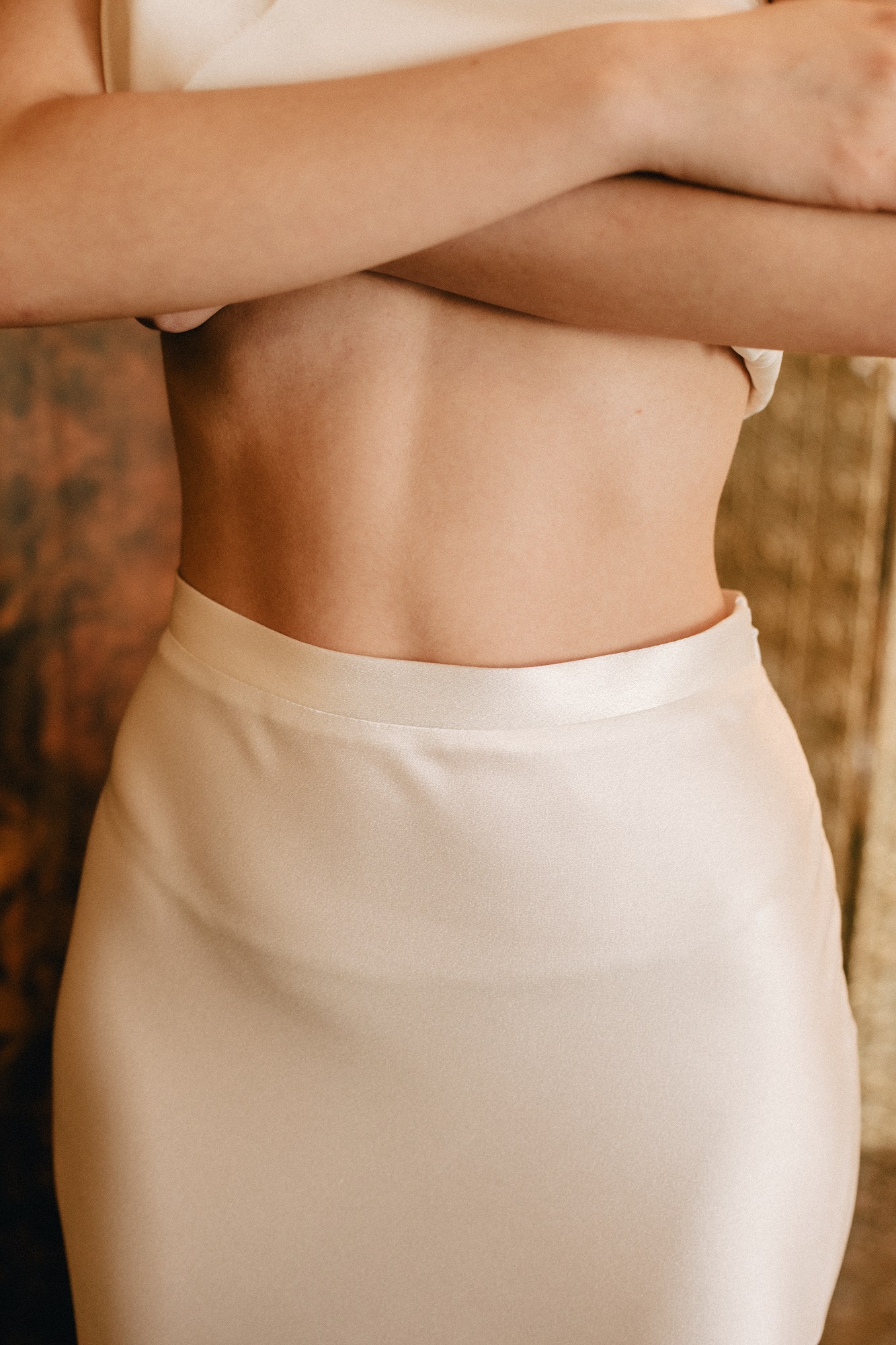 White silk skirt with chiffon insert