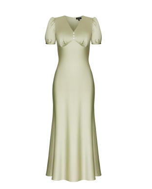 Pistachio silk dress with V-neck