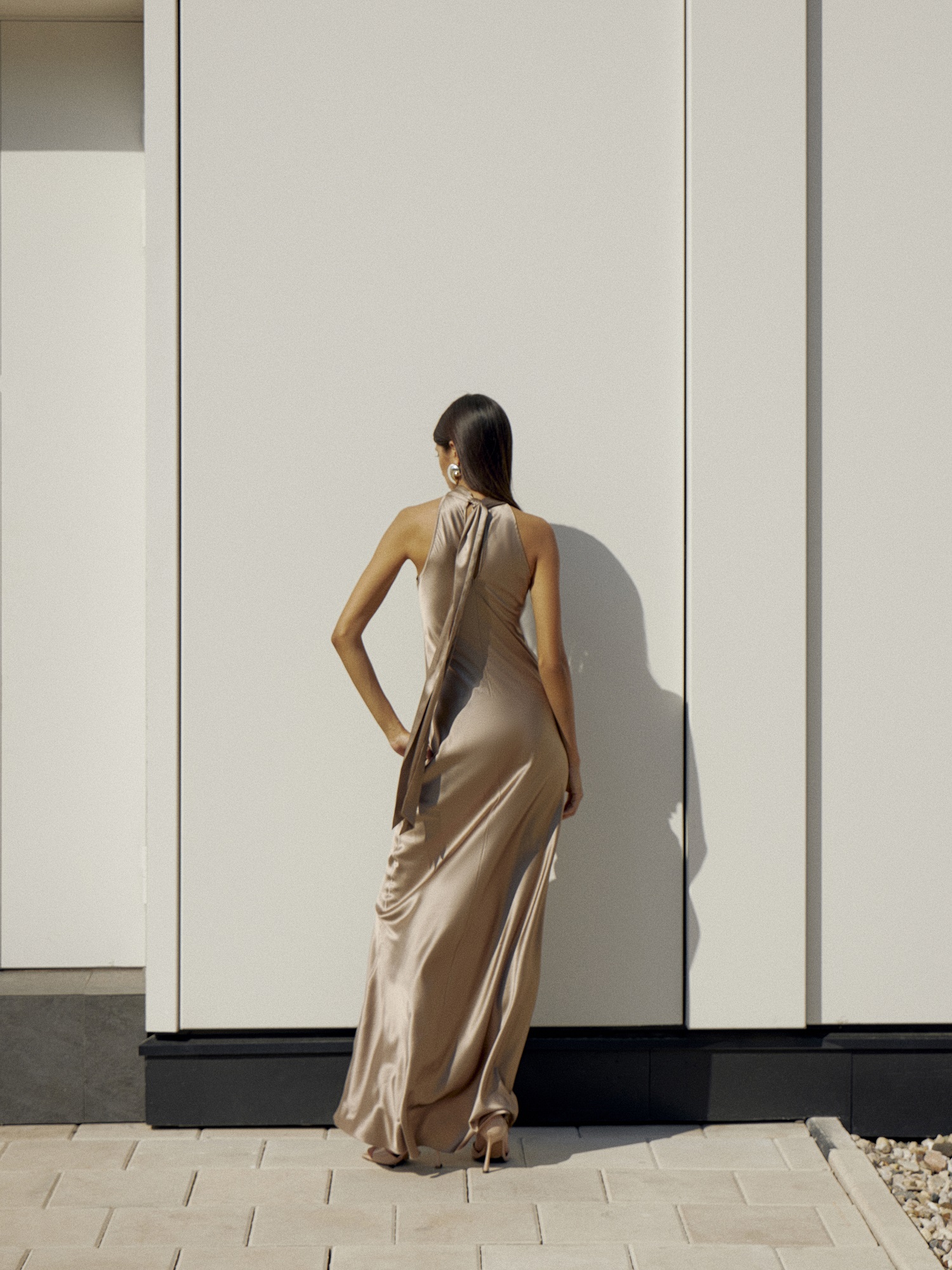 Silk sand dress with scarf