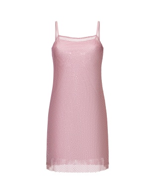 Pink mini dress with straps and Swarovski crystals